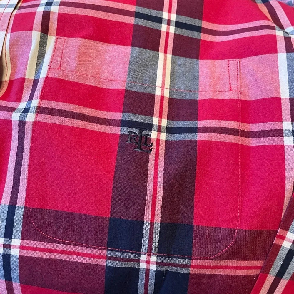 Lauren by Ralph Lauren Tartan Plaid Embroidered RLL Red Navy Chest Pocket Shirt - Picture 4 of 9